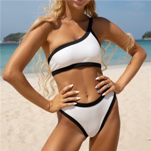 Sports Style Split One Shoulder Bikini Women Wholesale Swimwear - White