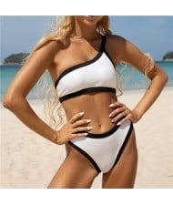 Sports Style Split One Shoulder Bikini Women Wholesale Swimwear - White