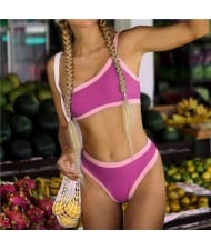 Sports Style Split One Shoulder Bikini Women Wholesale Swimwear - Purple