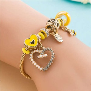 American Fashion Popular Cute Love Beads Charm Pendant Alloy Wholesale Bracelet - Yellow