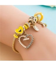 American Fashion Popular Cute Love Beads Charm Pendant Alloy Wholesale Bracelet - Yellow
