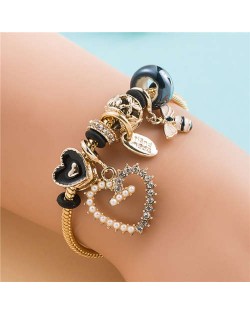 American Fashion Popular Cute Love Beads Charm Pendant Alloy Wholesale Bracelet - Black