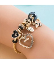 American Fashion Popular Cute Love Beads Charm Pendant Alloy Wholesale Bracelet - Black
