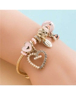 American Fashion Popular Cute Love Beads Charm Pendant Alloy Wholesale Bracelet - Pink