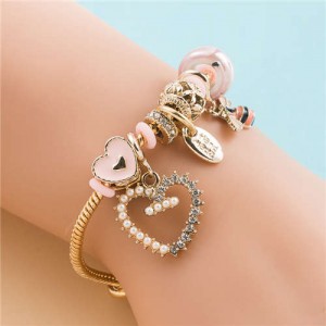 American Fashion Popular Cute Love Beads Charm Pendant Alloy Wholesale Bracelet - Pink