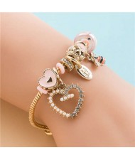 American Fashion Popular Cute Love Beads Charm Pendant Alloy Wholesale Bracelet - Pink