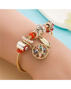 Hollow Metal Ball Beads and Colorful Eyes Tree Multi-element Wholesale Charm Bracelet - Red