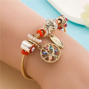 Hollow Metal Ball Beads and Colorful Eyes Tree Multi-element Wholesale Charm Bracelet - Red