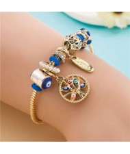 Hollow Metal Ball Beads and Colorful Eyes Tree Multi-element Wholesale Charm Bracelet - Blue