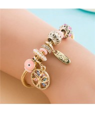 Hollow Metal Ball Beads and Colorful Eyes Tree Multi-element Wholesale Charm Bracelet - Pink