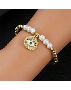 Classic Eye Charm Pearl and Copper Beads Elastic Wholesale Bracelet