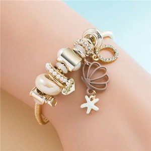 Hollow-out Shell Pendant Pearl Beads Multi-Element Design Women Wholesale Bracelet - Brown