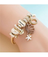 Hollow-out Shell Pendant Pearl Beads Multi-Element Design Women Wholesale Bracelet - Brown
