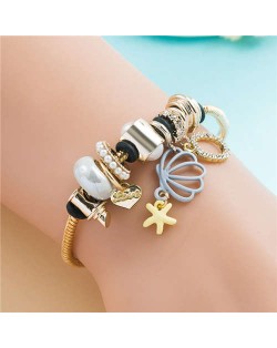 Hollow-out Shell Pendant Pearl Beads Multi-Element Design Women Wholesale Bracelet - Blue