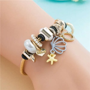 Hollow-out Shell Pendant Pearl Beads Multi-Element Design Women Wholesale Bracelet - Blue