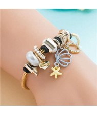 Hollow-out Shell Pendant Pearl Beads Multi-Element Design Women Wholesale Bracelet - Blue