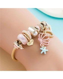 Hollow-out Shell Pendant Pearl Beads Multi-Element Design Women Wholesale Bracelet - Pink