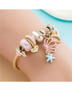 Hollow-out Shell Pendant Pearl Beads Multi-Element Design Women Wholesale Bracelet - Pink