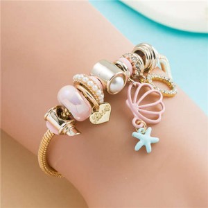 Hollow-out Shell Pendant Pearl Beads Multi-Element Design Women Wholesale Bracelet - Pink