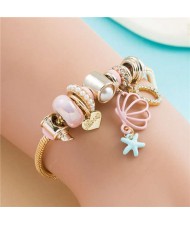 Hollow-out Shell Pendant Pearl Beads Multi-Element Design Women Wholesale Bracelet - Pink