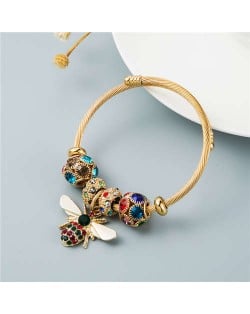 Glistening Cubic Zirconia Beads Bee Charm Pendant Women Wholesale Fashion Bangle - Multicolor