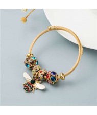 Glistening Cubic Zirconia Beads Bee Charm Pendant Women Wholesale Fashion Bangle - Multicolor