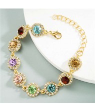 Colorful Sun Flowers Design Bling Rhinestone Women Wholesale Costume Bracelet