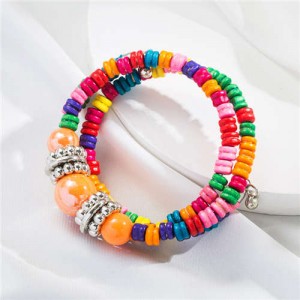 Vintage Vacation Beach Style Fashion Colorful Wooden Beads Wholesale Bracelet