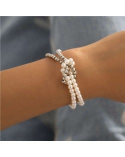 Alloy Beads and Pearl Combo Unique Design Women Wholesale Costume Bracelet - Silver