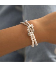 Alloy Beads and Pearl Combo Unique Design Women Wholesale Costume Bracelet - Silver