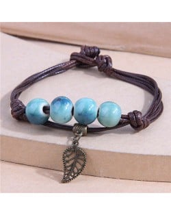 Vintage Ethnic Style Hollow-out Leaf Pendant Rope Women Wholesale Bracelet