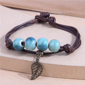 Vintage Ethnic Style Hollow-out Leaf Pendant Rope Women Wholesale Bracelet