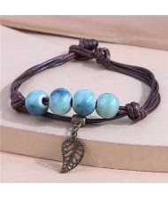 Vintage Ethnic Style Hollow-out Leaf Pendant Rope Women Wholesale Bracelet