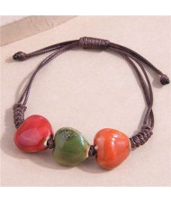Vintage Style Peach Hearts Decorated Brown Rope Women Wholesale Friendship Bracelet