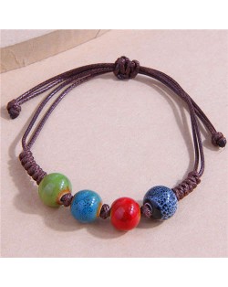 Colorful Beads Vintage Rope Weaving Minimalist Women Wholesale Bracelet