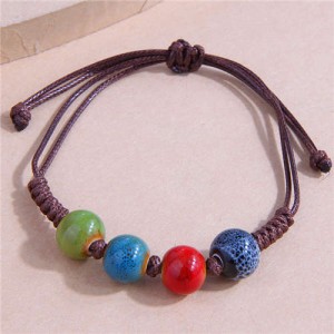 Colorful Beads Vintage Rope Weaving Minimalist Women Wholesale Bracelet