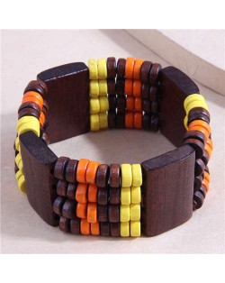 Bohemian Fashion Ethnic Style Wide Style Wooden Wholesale Bangle - Yellow