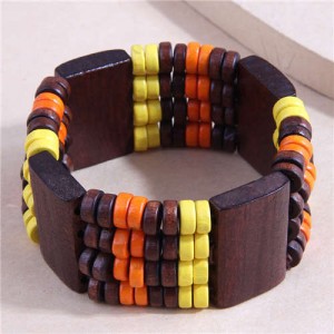 Bohemian Fashion Ethnic Style Wide Style Wooden Wholesale Bangle - Yellow