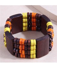 Bohemian Fashion Ethnic Style Wide Style Wooden Wholesale Bangle - Yellow