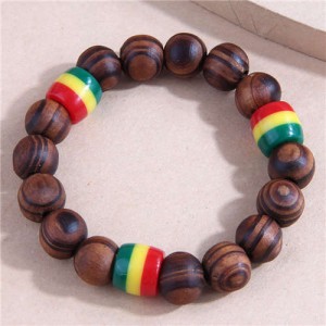 Popular Ethnic Style Simple Wooden Beads Wholesale Costume Bracelet - Brown