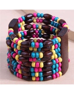 Ethnic Bohemian Style Colorful Wooden Beads Wide Bracelet