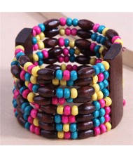 Ethnic Bohemian Style Colorful Wooden Beads Wide Bracelet