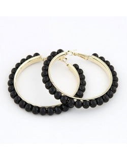 Star Fashion Black Pearl Hoop Earrings