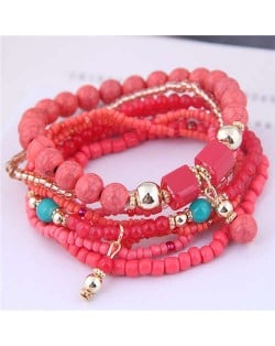 U.S. Fashion Bohemian Style Multilayer Beads Women Wholesale Bracelet - Red