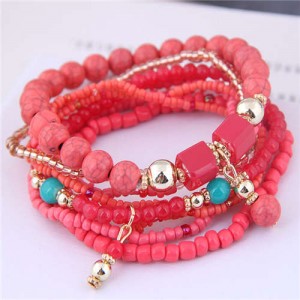 U.S. Fashion Bohemian Style Multilayer Beads Women Wholesale Bracelet - Red