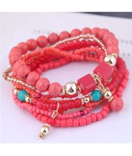 U.S. Fashion Bohemian Style Multilayer Beads Women Wholesale Bracelet - Red