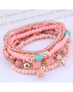 U.S. Fashion Bohemian Style Multilayer Beads Women Wholesale Bracelet - Pink