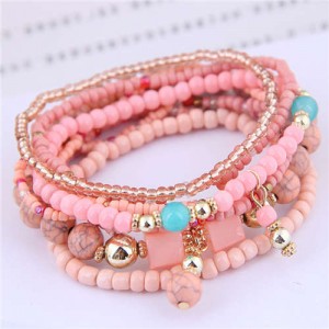 U.S. Fashion Bohemian Style Multilayer Beads Women Wholesale Bracelet - Pink