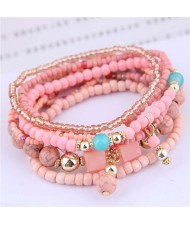 U.S. Fashion Bohemian Style Multilayer Beads Women Wholesale Bracelet - Pink