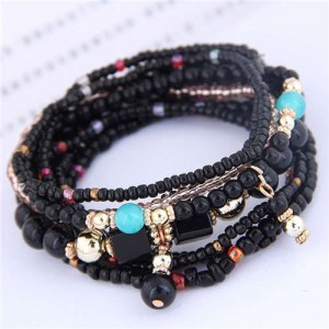 U.S. Fashion Bohemian Style Multilayer Beads Women Wholesale Bracelet - Black